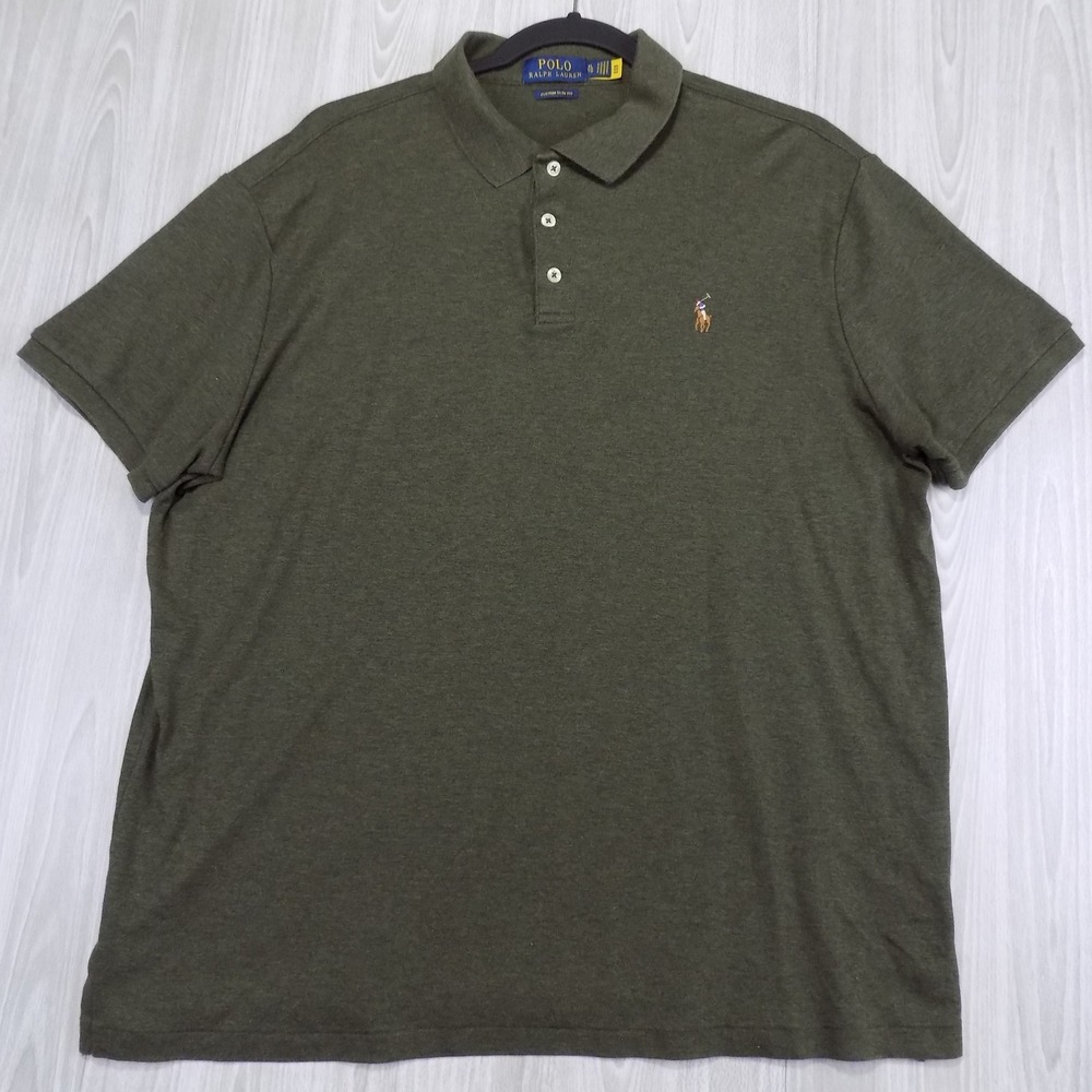 Polo Ralph Lauren Custom Slim Fit Polo Shirt Mens XL Olive Green Flesh Pony EUC